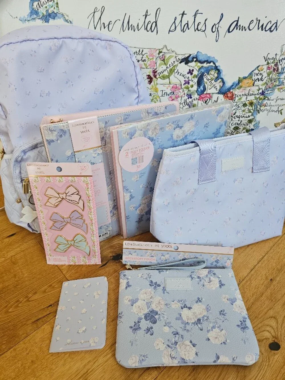 LoveShackFancy Target Blue backpack lunch bag binder folder planner notebook bow